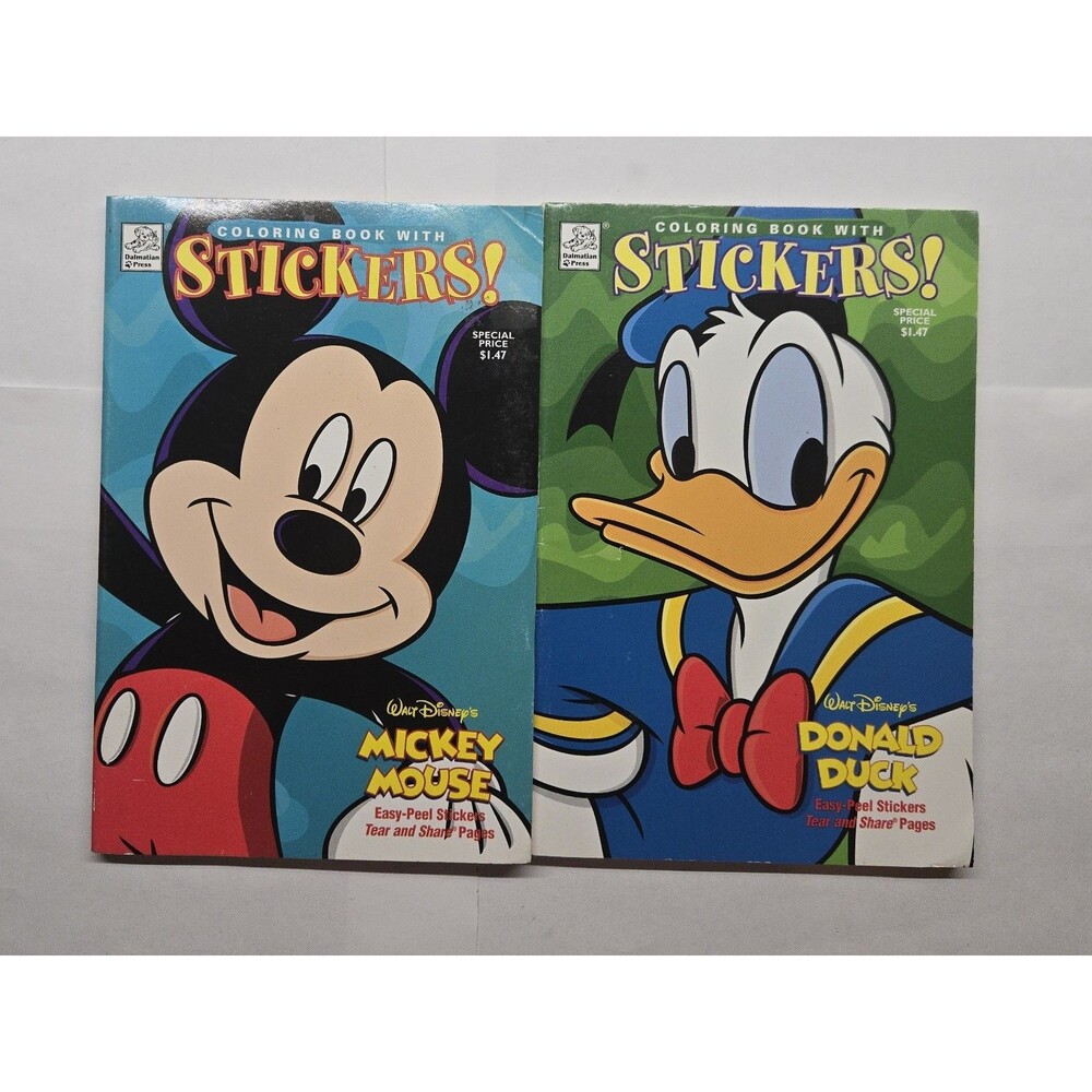Vintage Disney Mickey Mouse Donald Duck Coloring Books Stickers 1999 Dalmatian